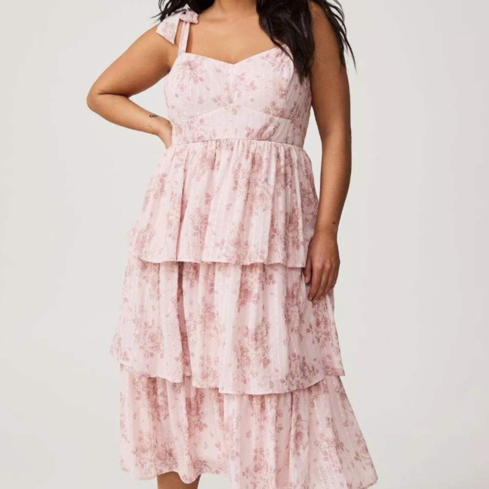 Torrid Pink Floral Tiered Dress